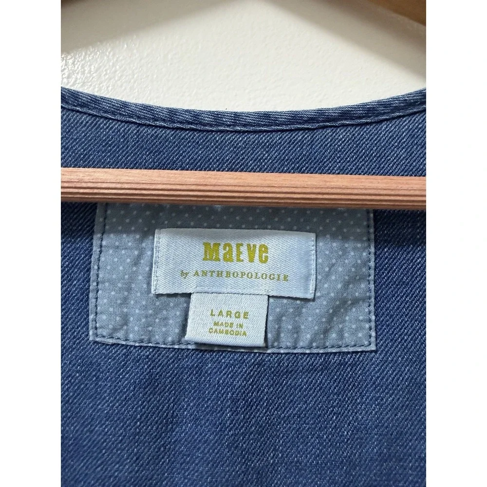 Anthropologie Maeve Somerset Chambray Tiered Maxi Dress Size L Blue Pockets NEW - Picture 6 of 9